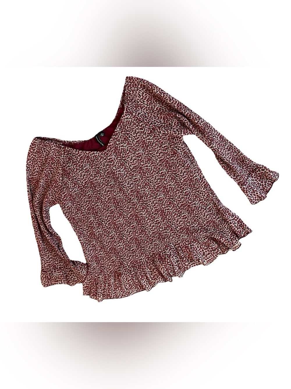 Essentials by Milano Burgundy Leopard-Print V-Neck Blouse